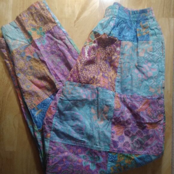 Vintage Floral Madras Boho Hippie Patchwork Festival Sweat Pants - Picture 1 of 7